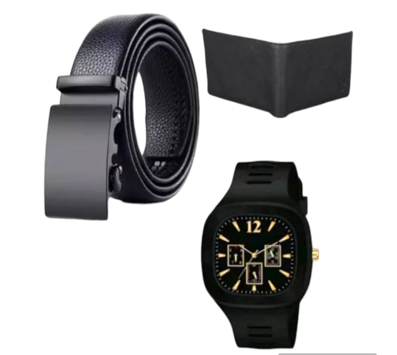 boys black Leather belt purse watch combo pack